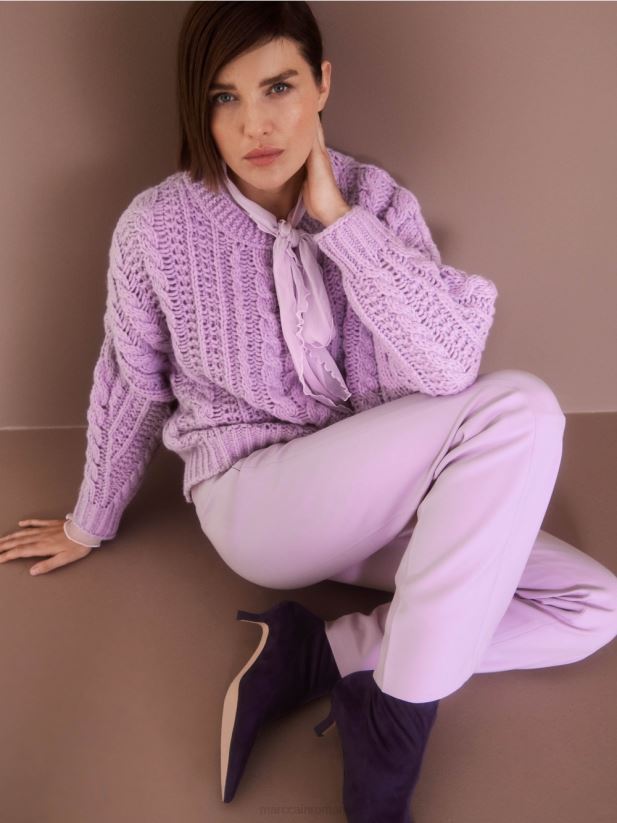 pulover tricot cablu tricotat in germania Marc Cain lavandă strălucitoare îmbrăcăminte 4826HH1041