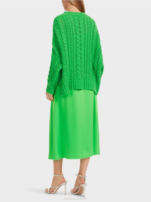 pulover tricot cablu tricotat in germania Marc Cain verde măr închis îmbrăcăminte 4826HH1039