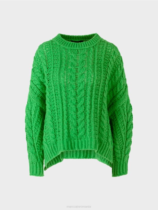 pulover tricot cablu tricotat in germania Marc Cain verde măr închis îmbrăcăminte 4826HH1039