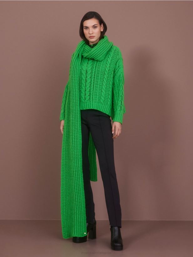 pulover tricot cablu tricotat in germania Marc Cain verde măr închis îmbrăcăminte 4826HH1039