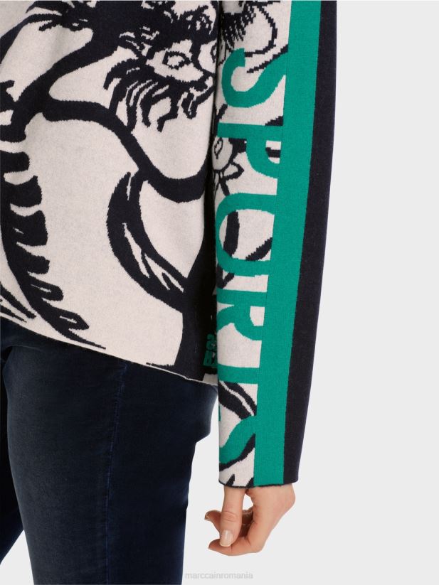 pulover tricotat cu design integral Marc Cain floare de migdal îmbrăcăminte 4826HH1061