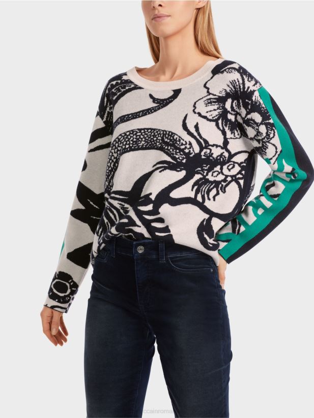 pulover tricotat cu design integral Marc Cain floare de migdal îmbrăcăminte 4826HH1061