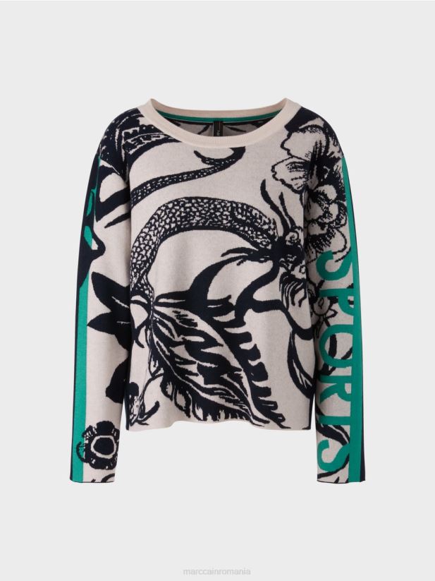 pulover tricotat cu design integral Marc Cain floare de migdal îmbrăcăminte 4826HH1061