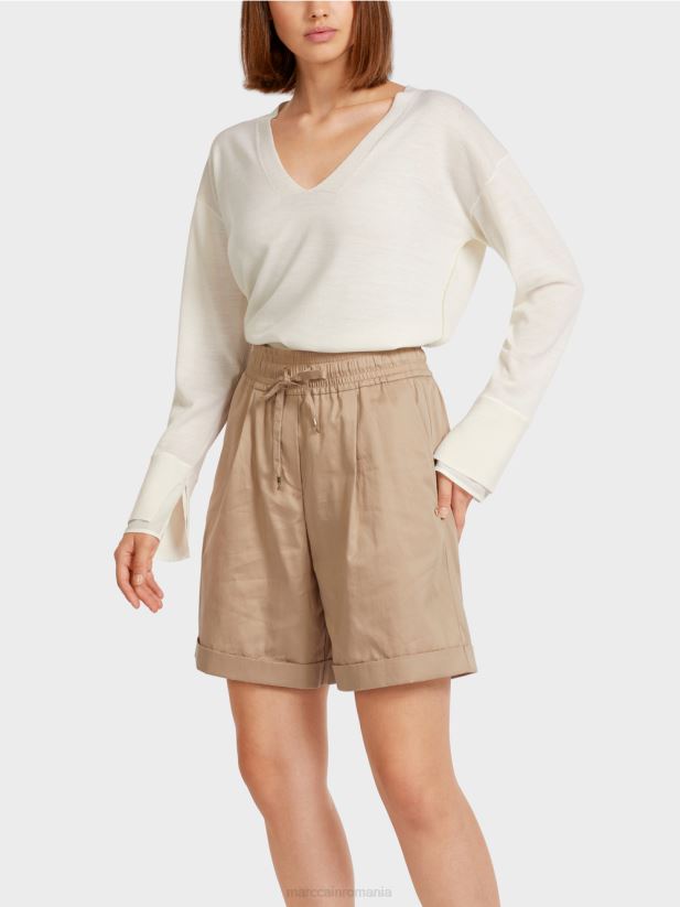 pulover tricotat delicat cu decolteu în V Marc Cain aproape alb îmbrăcăminte 4826HH1158