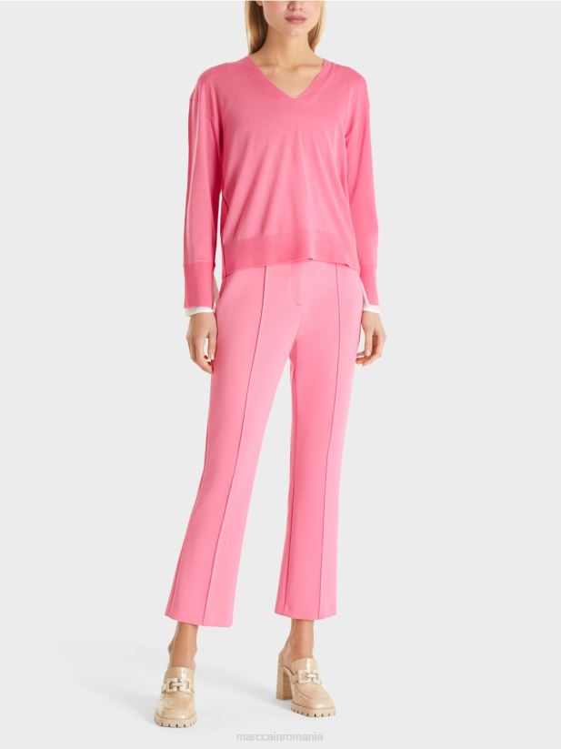 pulover tricotat delicat cu decolteu în V Marc Cain roz aprins îmbrăcăminte 4826HH1166