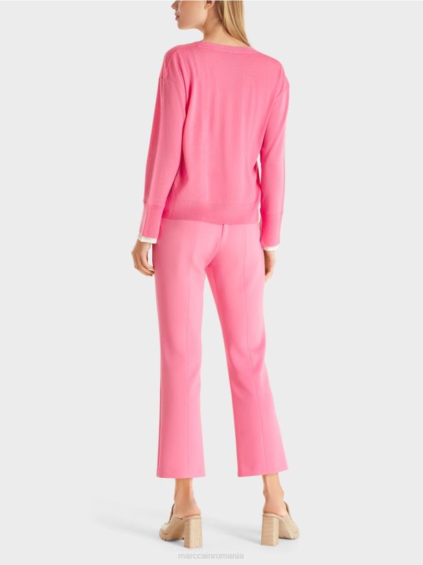 pulover tricotat delicat cu decolteu în V Marc Cain roz aprins îmbrăcăminte 4826HH1166