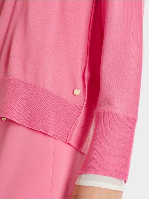 pulover tricotat delicat cu decolteu în V Marc Cain roz aprins îmbrăcăminte 4826HH1166