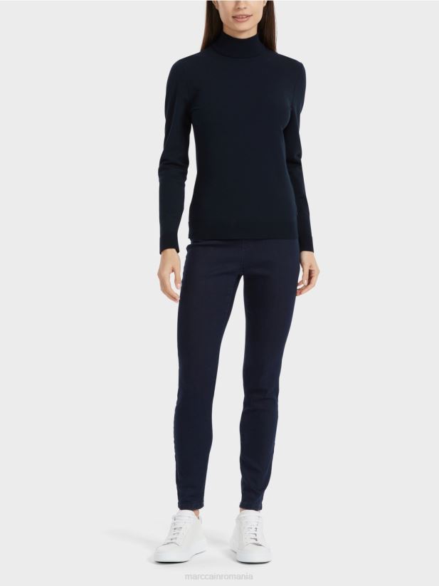 pulover tricotat fin „regândiți împreună”. Marc Cain albastru miezul nopții îmbrăcăminte 4826HH1079