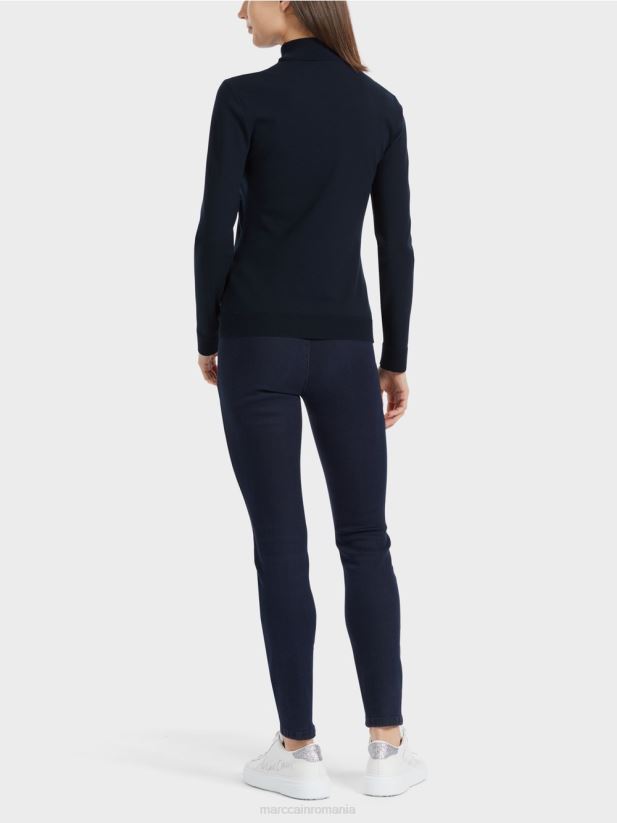 pulover tricotat fin „regândiți împreună”. Marc Cain albastru miezul nopții îmbrăcăminte 4826HH1079