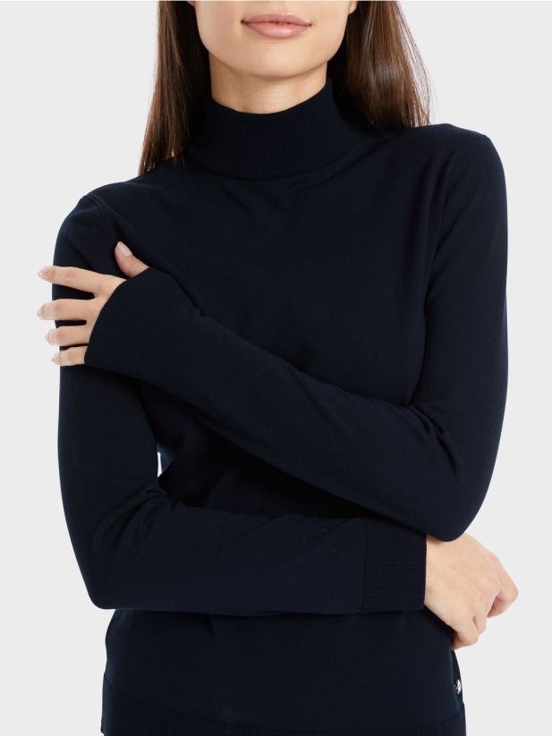 pulover tricotat fin „regândiți împreună”. Marc Cain albastru miezul nopții îmbrăcăminte 4826HH1079