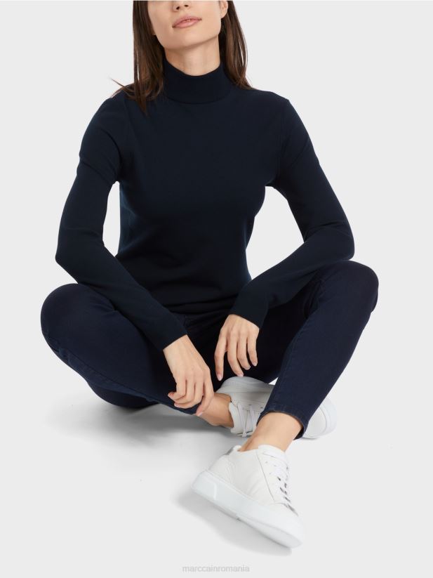 pulover tricotat fin „regândiți împreună”. Marc Cain albastru miezul nopții îmbrăcăminte 4826HH1079