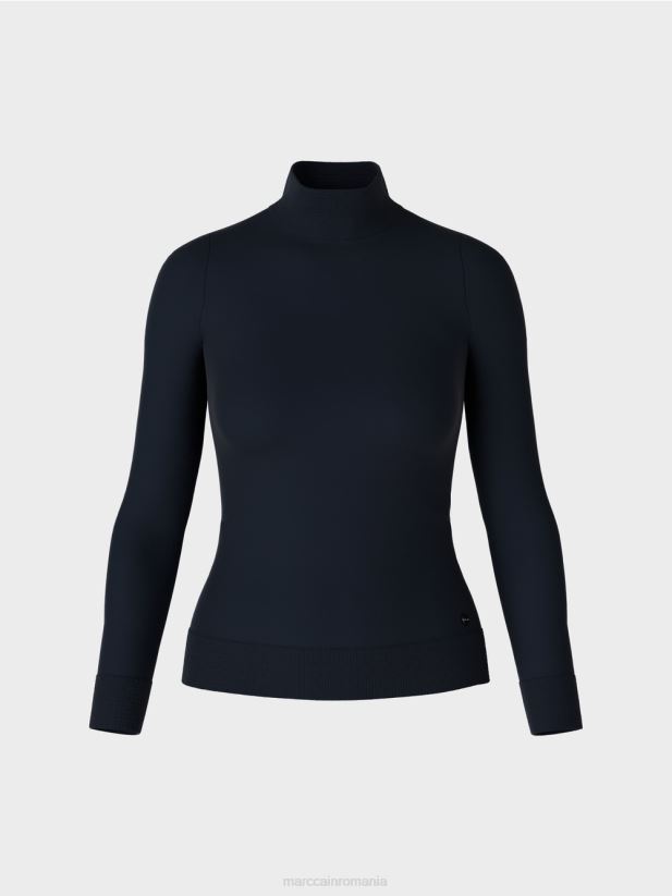 pulover tricotat fin „regândiți împreună”. Marc Cain albastru miezul nopții îmbrăcăminte 4826HH1079