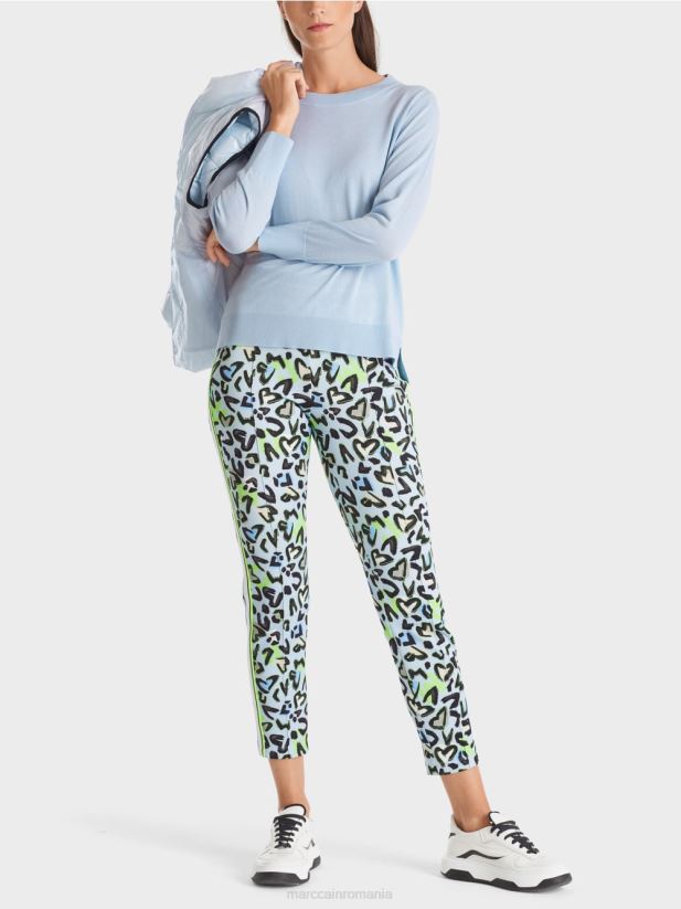 pulover tricotat fin „regândiți împreună”. Marc Cain albastru pudra moale îmbrăcăminte 4826HH1098