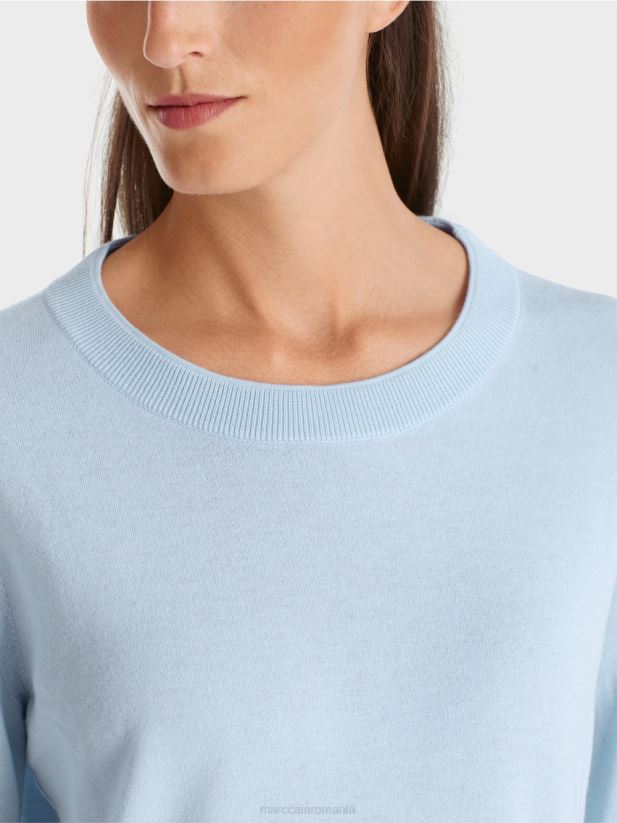 pulover tricotat fin „regândiți împreună”. Marc Cain albastru pudra moale îmbrăcăminte 4826HH1098