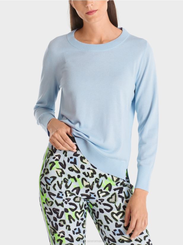 pulover tricotat fin „regândiți împreună”. Marc Cain albastru pudra moale îmbrăcăminte 4826HH1098