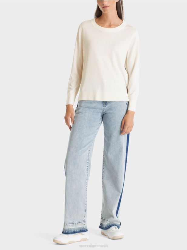 pulover tricotat fin „regândiți împreună”. Marc Cain aproape alb îmbrăcăminte 4826HH1102