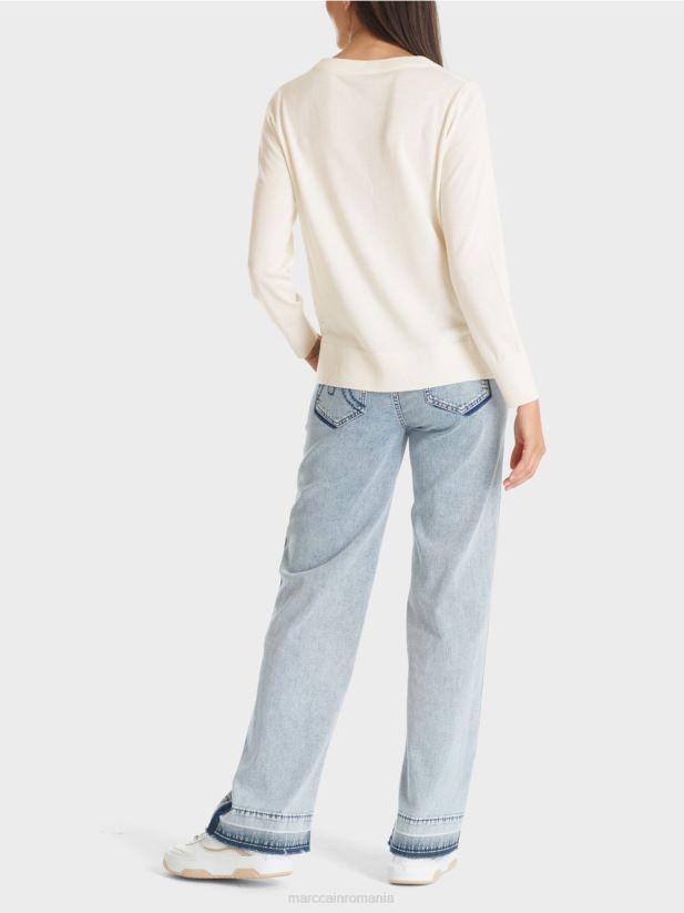 pulover tricotat fin „regândiți împreună”. Marc Cain aproape alb îmbrăcăminte 4826HH1102