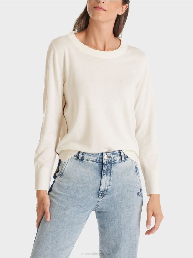 pulover tricotat fin „regândiți împreună”. Marc Cain aproape alb îmbrăcăminte 4826HH1102