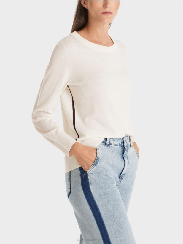 pulover tricotat fin „regândiți împreună”. Marc Cain aproape alb îmbrăcăminte 4826HH1102