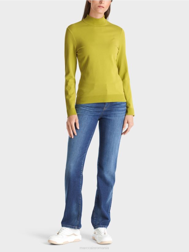 pulover tricotat fin „regândiți împreună”. Marc Cain verde măsliniu strălucitor îmbrăcăminte 4826HH1075