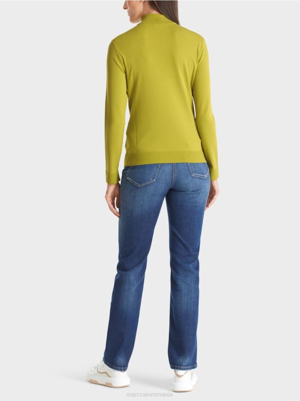 pulover tricotat fin „regândiți împreună”. Marc Cain verde măsliniu strălucitor îmbrăcăminte 4826HH1075