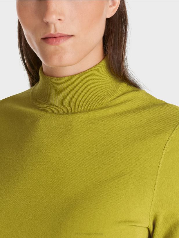 pulover tricotat fin „regândiți împreună”. Marc Cain verde măsliniu strălucitor îmbrăcăminte 4826HH1075