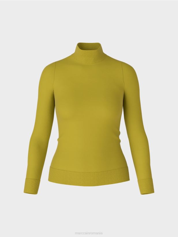 pulover tricotat fin „regândiți împreună”. Marc Cain verde măsliniu strălucitor îmbrăcăminte 4826HH1075