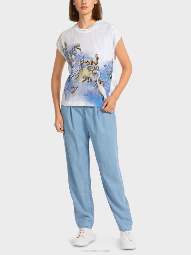 pulover "tricotat in germania" Marc Cain albastru pudra deschis îmbrăcăminte 4826HH1159