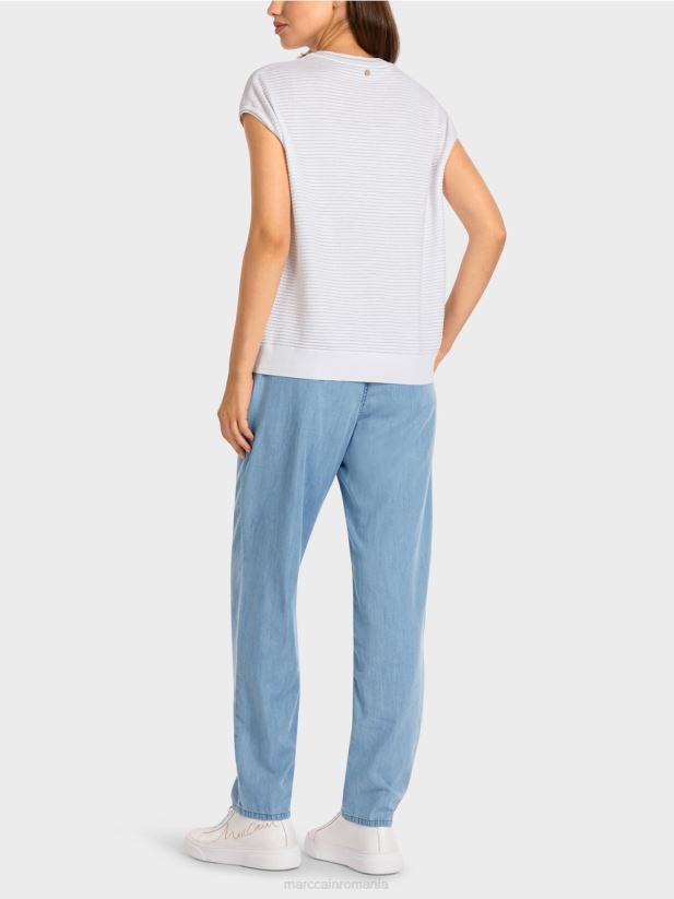 pulover \"tricotat in germania\" Marc Cain albastru pudra deschis îmbrăcăminte 4826HH1159