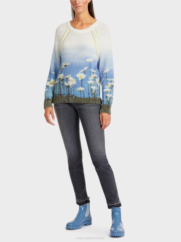 pulover "tricotat in germania" Marc Cain azur îmbrăcăminte 4826HH1186