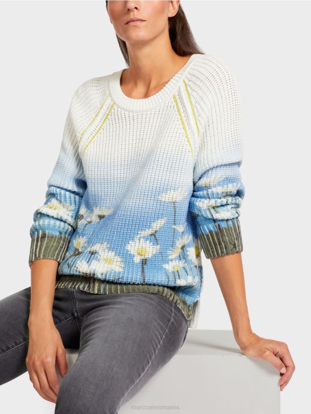 pulover \"tricotat in germania\" Marc Cain azur îmbrăcăminte 4826HH1186