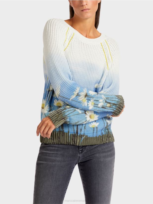 pulover \"tricotat in germania\" Marc Cain azur îmbrăcăminte 4826HH1186