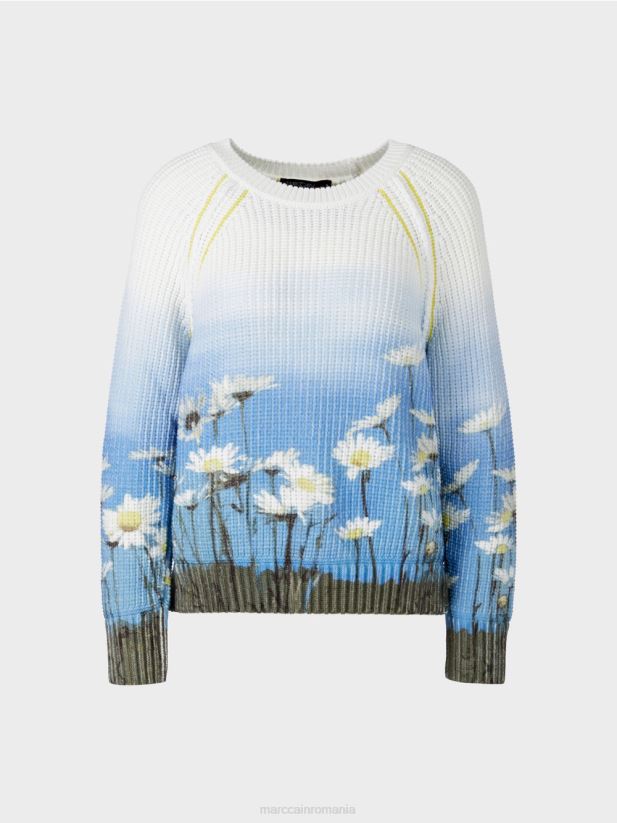 pulover \"tricotat in germania\" Marc Cain azur îmbrăcăminte 4826HH1186