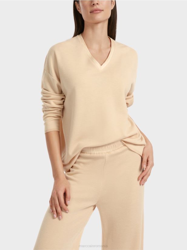 pulover - tricotat in germania Marc Cain crema inchisa îmbrăcăminte 4826HH1089