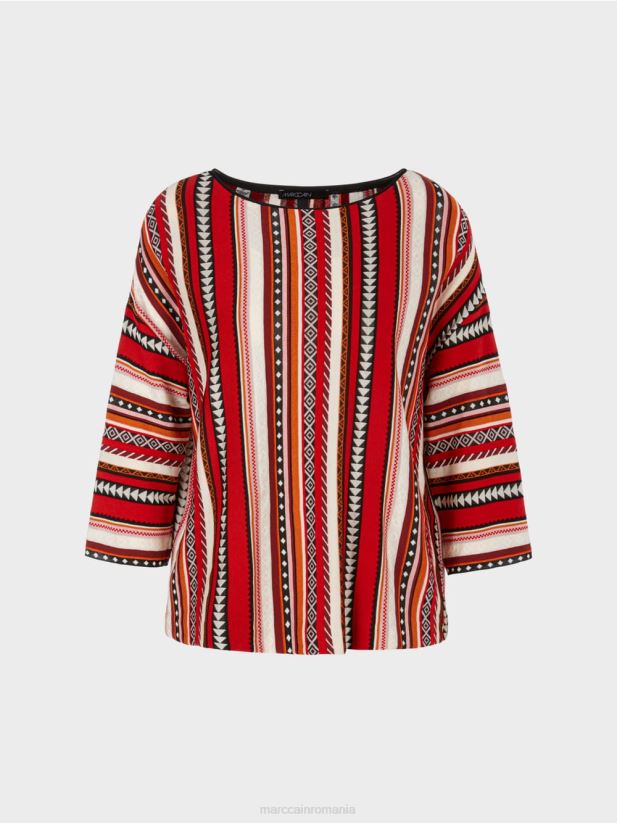 pulover \"tricotat in germania\" Marc Cain rosu intens îmbrăcăminte 4826HH1130