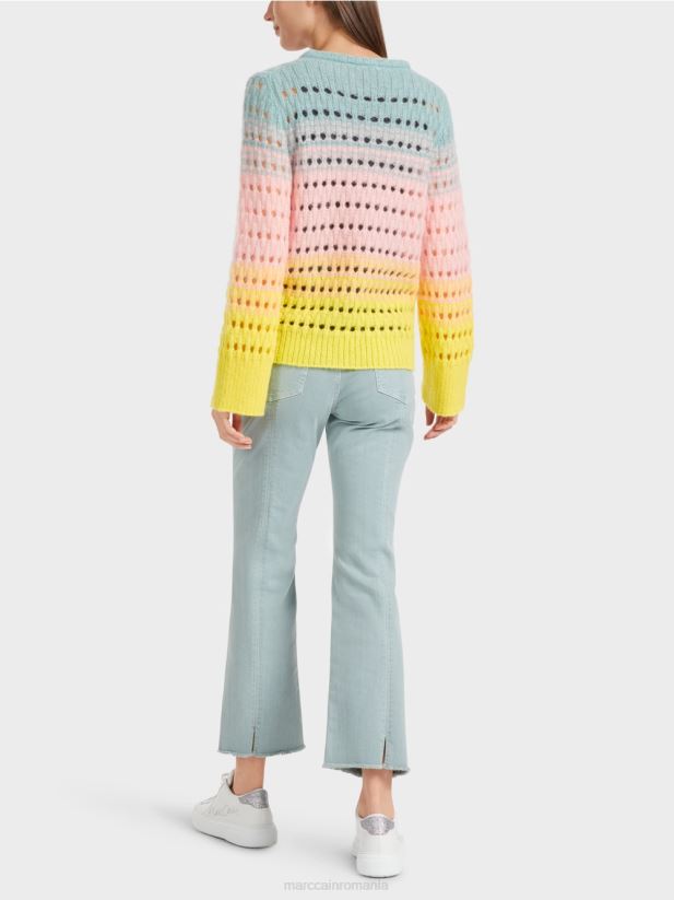 pulover tricotat în dungi germane Marc Cain lămâie moale îmbrăcăminte 4826HH1115