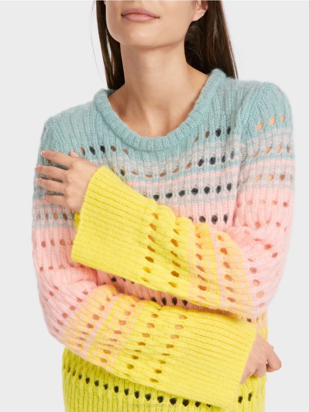 pulover tricotat în dungi germane Marc Cain lămâie moale îmbrăcăminte 4826HH1115