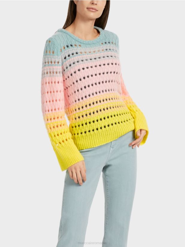 pulover tricotat în dungi germane Marc Cain lămâie moale îmbrăcăminte 4826HH1115
