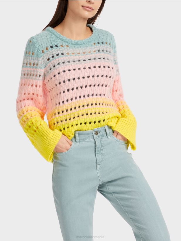 pulover tricotat în dungi germane Marc Cain lămâie moale îmbrăcăminte 4826HH1115