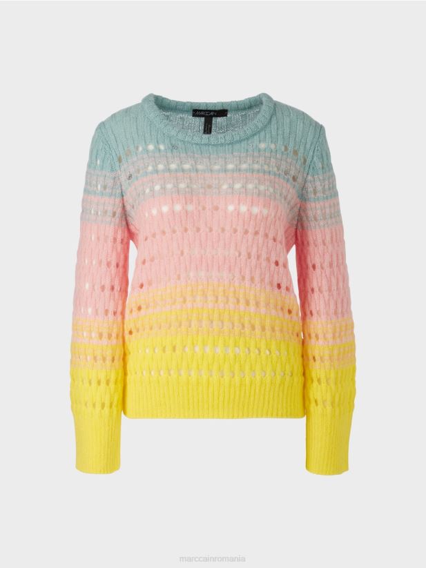 pulover tricotat în dungi germane Marc Cain lămâie moale îmbrăcăminte 4826HH1115