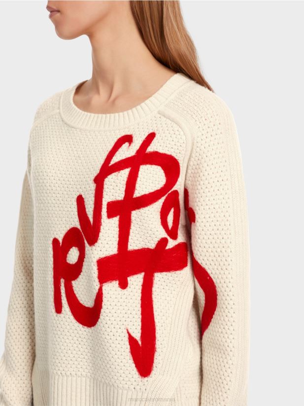 pulover tricotat „rethink together”. Marc Cain lapte de migdale îmbrăcăminte 4826HH1043