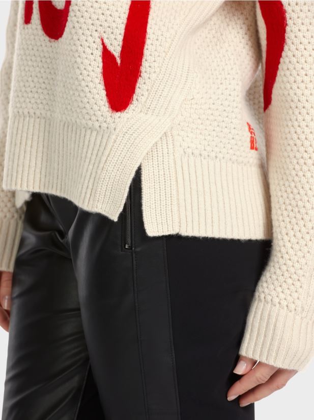 pulover tricotat „rethink together”. Marc Cain lapte de migdale îmbrăcăminte 4826HH1043