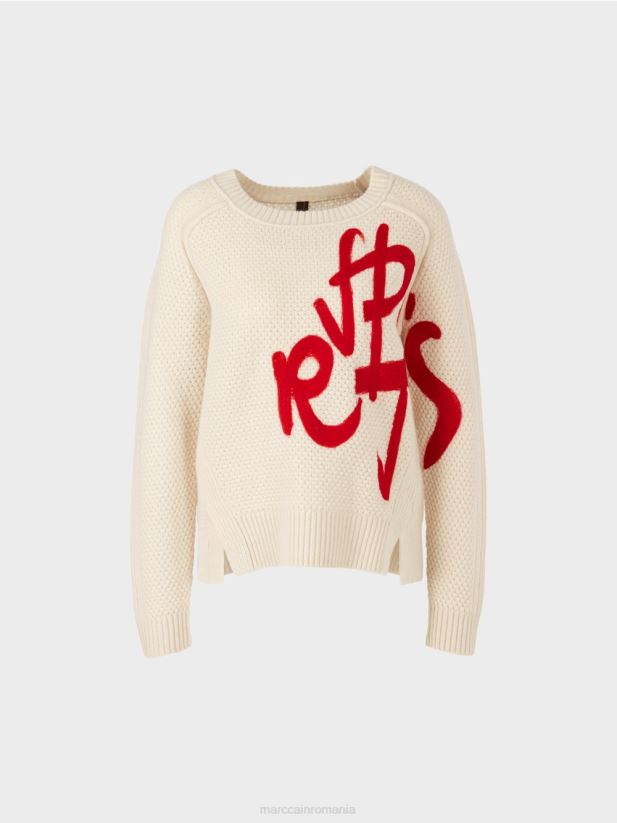 pulover tricotat „rethink together”. Marc Cain lapte de migdale îmbrăcăminte 4826HH1043