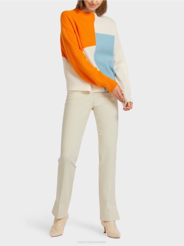 pulover tricotat supradimensionat Marc Cain portocaliu limpede îmbrăcăminte 4826HH1208