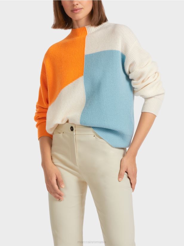 pulover tricotat supradimensionat Marc Cain portocaliu limpede îmbrăcăminte 4826HH1208