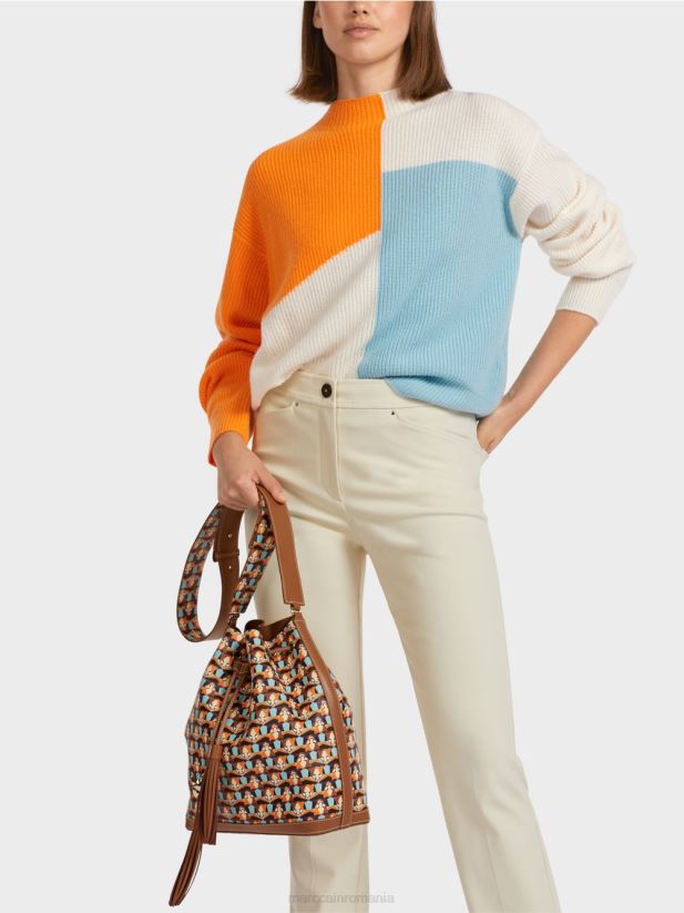 pulover tricotat supradimensionat Marc Cain portocaliu limpede îmbrăcăminte 4826HH1208