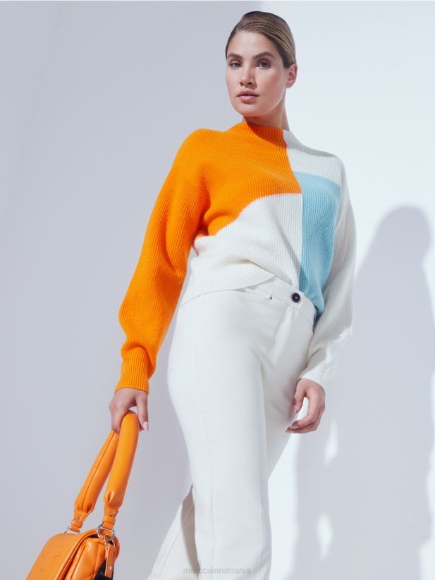 pulover tricotat supradimensionat Marc Cain portocaliu limpede îmbrăcăminte 4826HH1208
