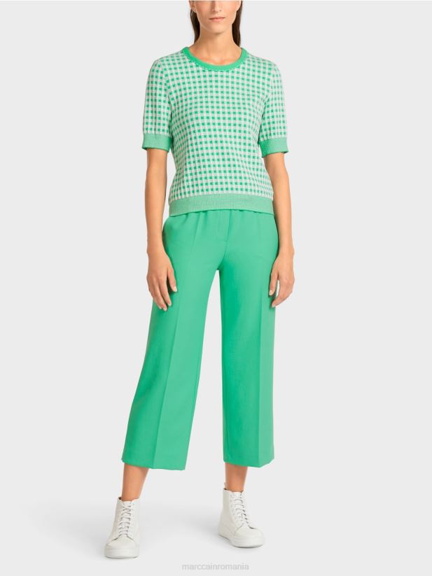 pulover vichy cu carouri \"tricotat in germania\" Marc Cain jad strălucitor îmbrăcăminte 4826HH1173