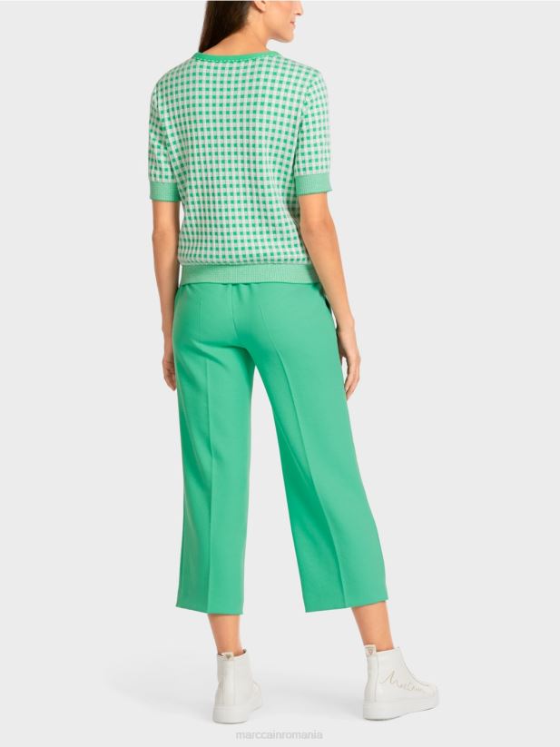 pulover vichy cu carouri \"tricotat in germania\" Marc Cain jad strălucitor îmbrăcăminte 4826HH1173