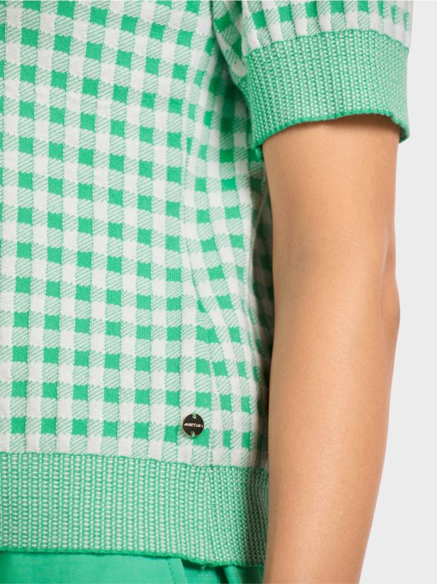 pulover vichy cu carouri \"tricotat in germania\" Marc Cain jad strălucitor îmbrăcăminte 4826HH1173